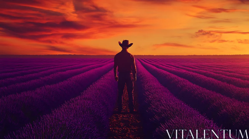 Lavender Field Sunset with Cowboy