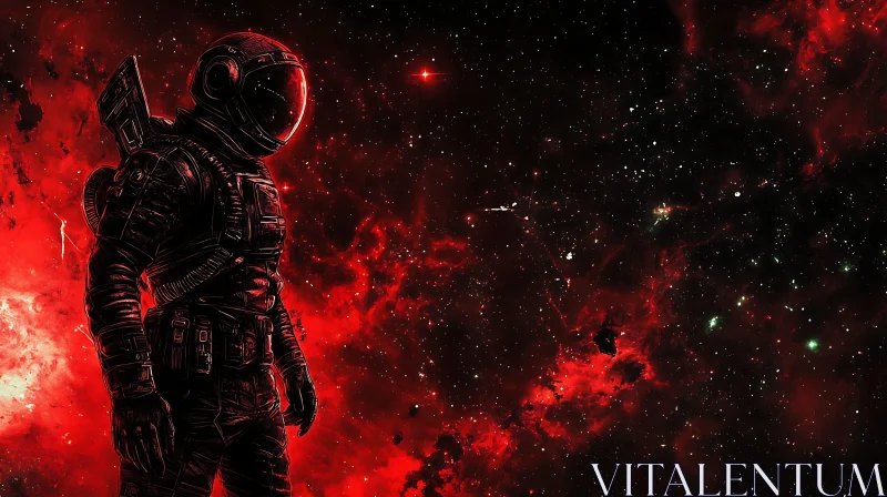 Red Nebula Astronaut - Space Art Print