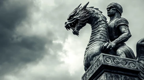 Warrior on Dragon Sculpture