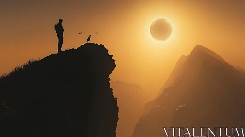 Man and Bird at Sunset