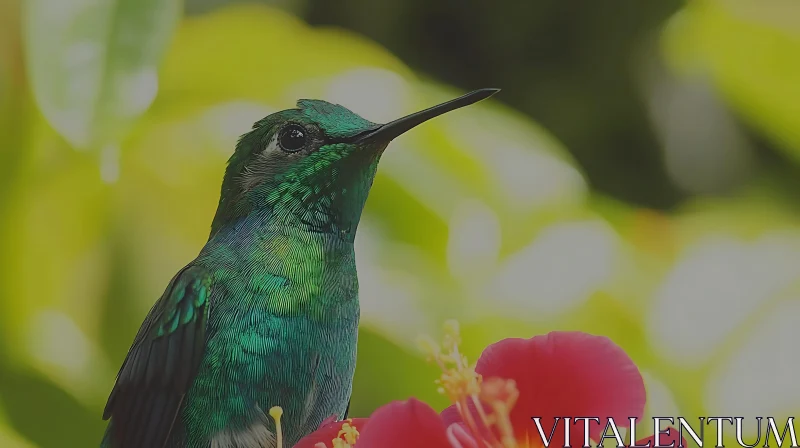 Hummingbird with Red Flower AI Image