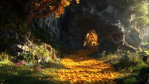 Mystical Dragon Cave with Gold