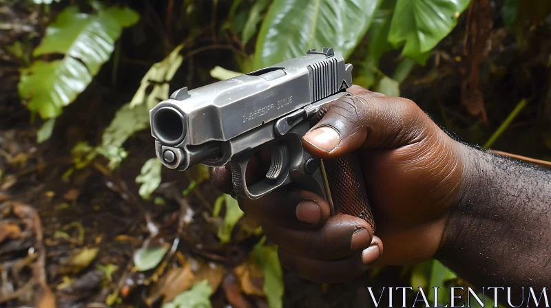 Silver Handgun in Natural Setting