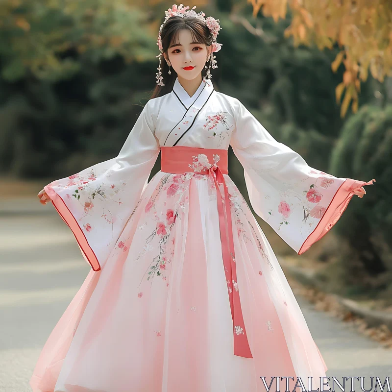 Pink Floral Dress Fashion Model
