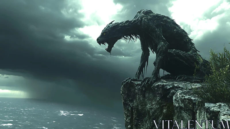 Stone Creature on Cliff Edge