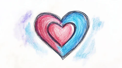 Two Hearts Drawing - Pink and Blue