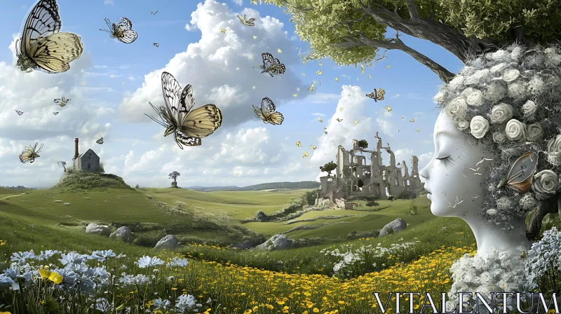 Surreal Meadow with Floral Figure