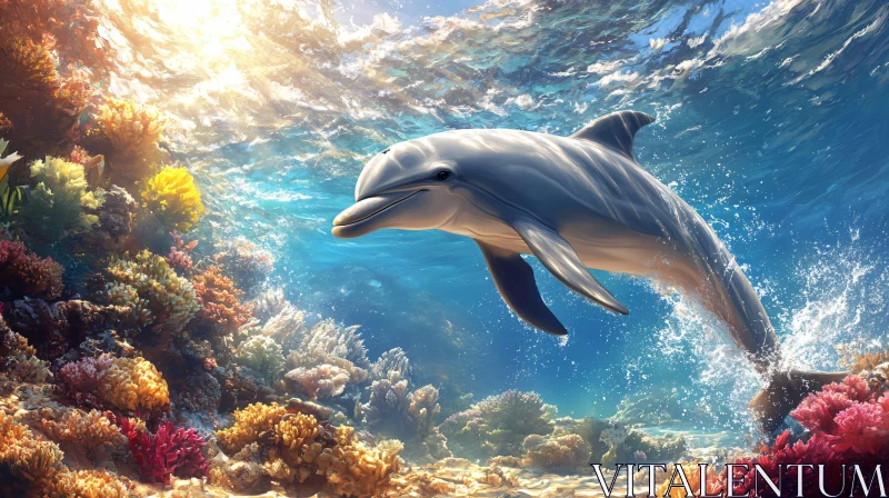 Sunlit Dolphin and Coral Wonderland