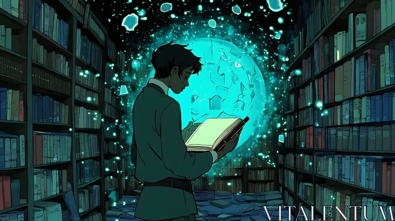 AI ART Glowing Book in Library