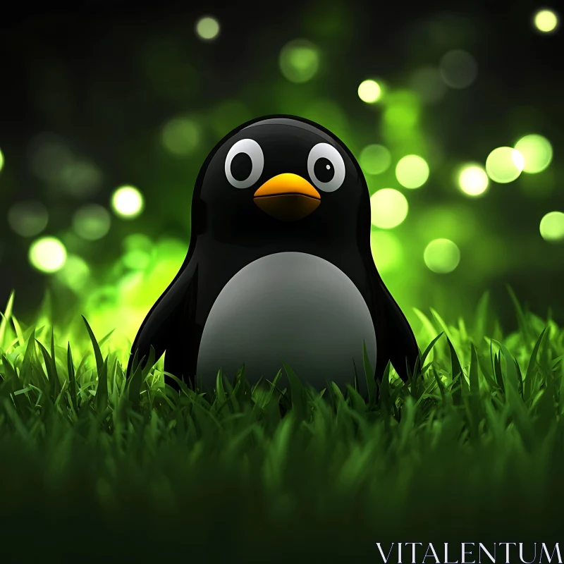 Cartoon Penguin in Greenery