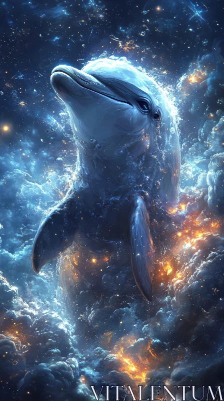 Celestial Dolphin and Nebulae AI Image