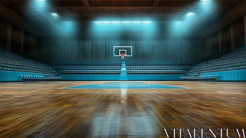 Empty Basketball Court with Wooden Floor