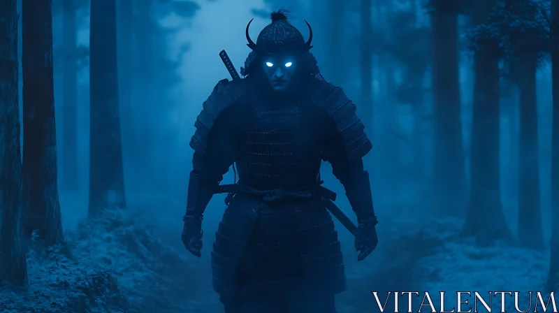 Glowing-Eyed Samurai in Dark Woods