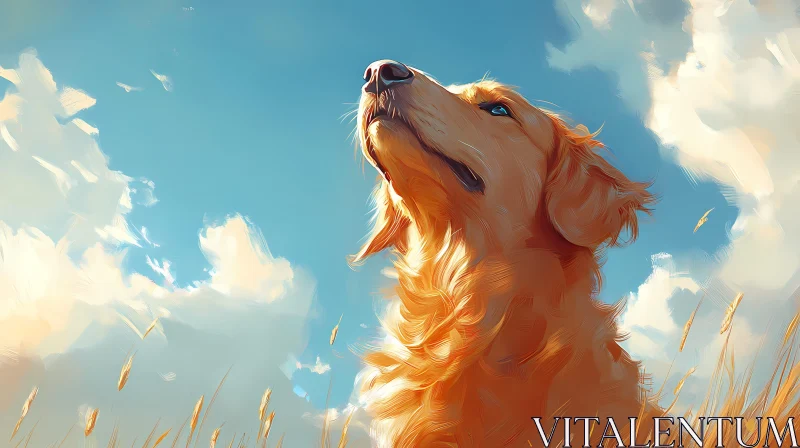 Dog Gazing Upward in Field