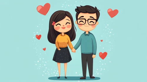 Cartoon Lovers Holding Hands
