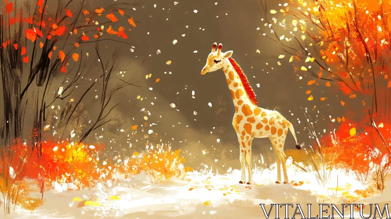 Giraffe Amidst Autumn Leaves