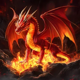 Crimson Dragon on Rocky Perch