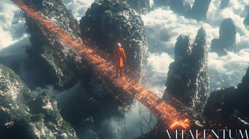 Orange Voyager on Luminous Mountain Bridge