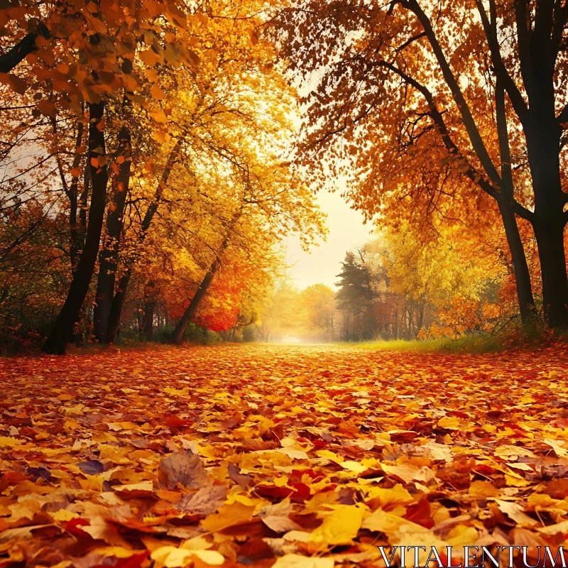 Autumnal Forest Path with Fallen Leaves