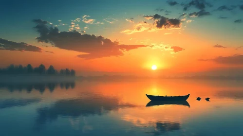 Sunset Serenity: A Boat on Still Waters
