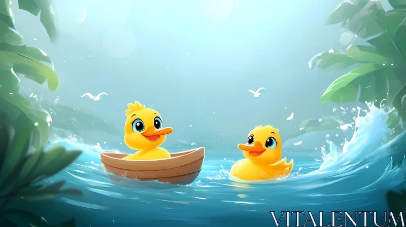 Cheerful Cartoon Ducks Enjoying the Water