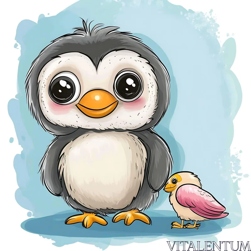 Charming Penguin and Bird Illustration