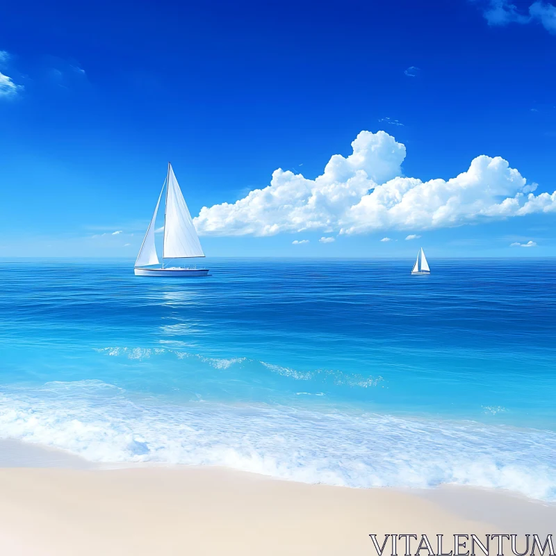 White Sailboats on the Ocean