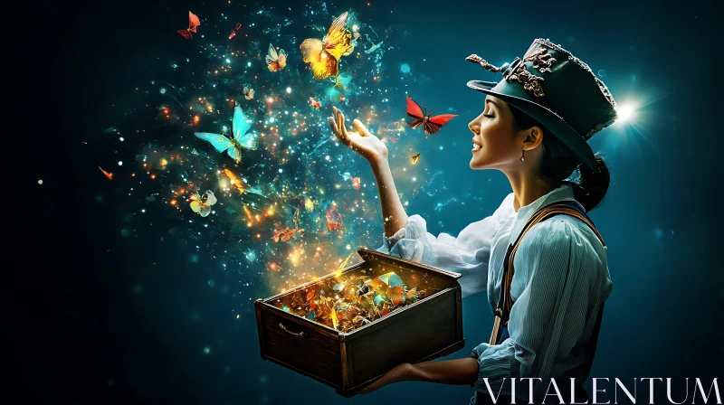 Woman Releasing Butterflies from Box