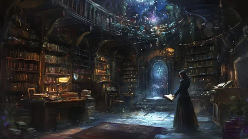 Woman Reading in an Ancient Library