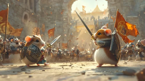 Hamster Medieval Battle Scene