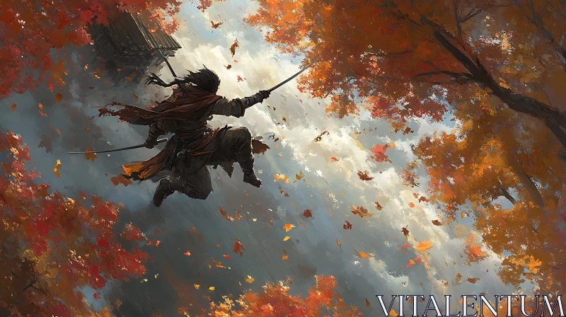 AI ART Autumn Warrior's Leap