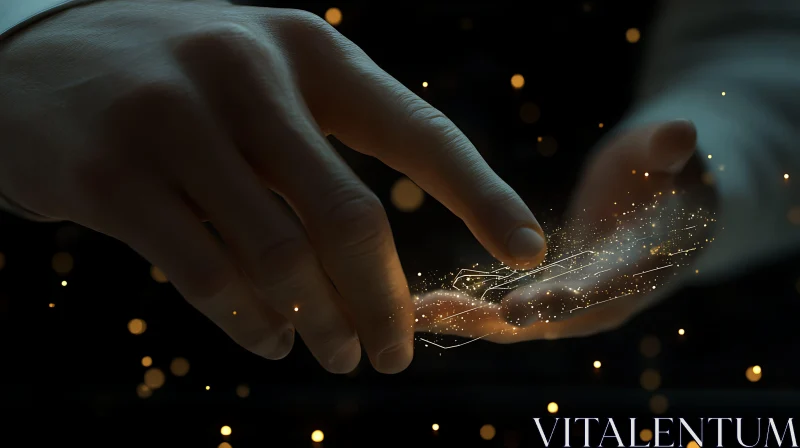 Abstract Hand with Glowing Particles
