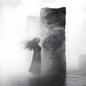 Mystical Woman Silhouette in Fog