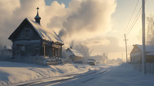 Snowy Village in Winter