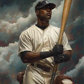 Baseball Player Portrait with Bat
