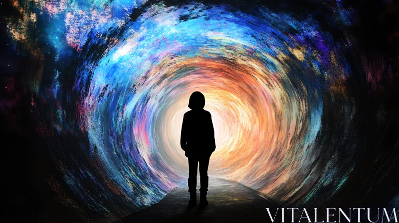 Figure in Abstract Space Tunnel AI Image