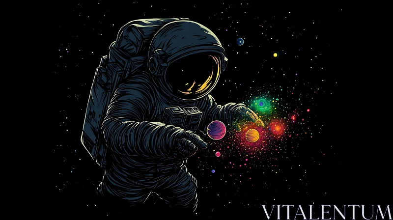 Cosmic Astronaut Holding Planets
