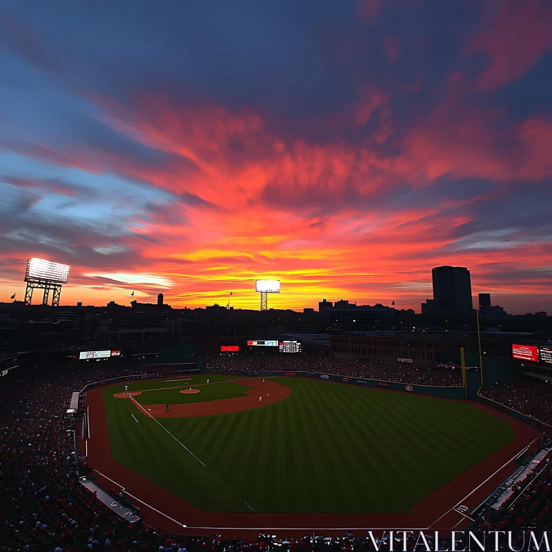 Fiery Sky Above the Baseball Field