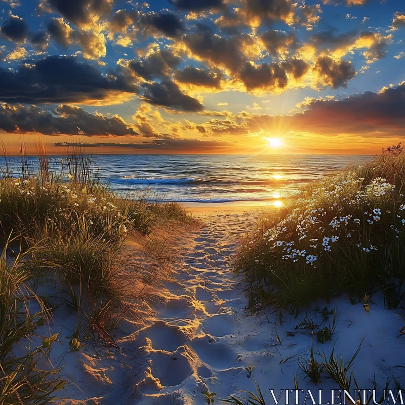 Peaceful Beach Sunset with Golden Light