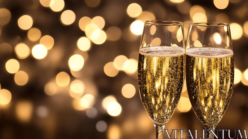 Sparkling Champagne Glasses with Bokeh Background