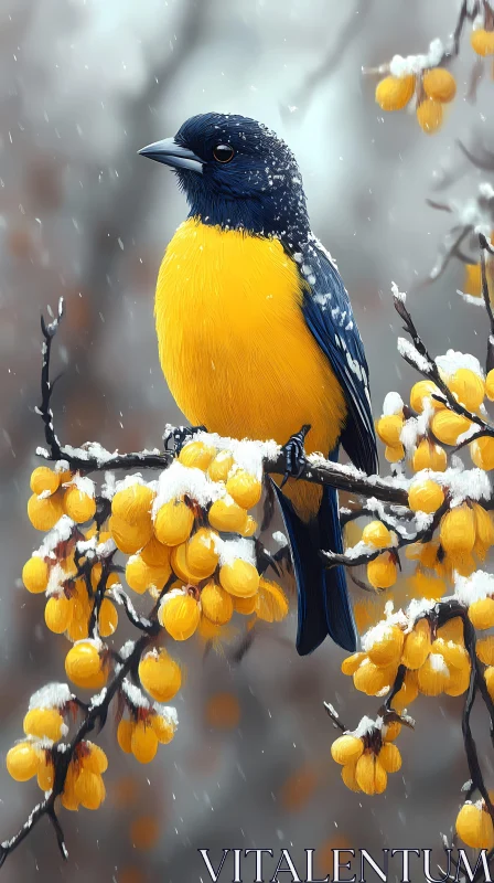 Winter Scene with Colorful Bird