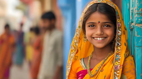 Portrait of Smiling Girl in India