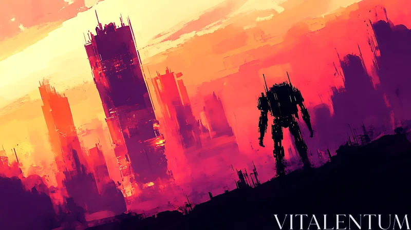 Sunset Robot Cityscape AI Image