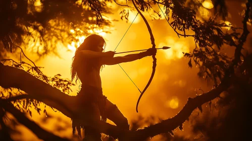 Silhouette of Archer with Bow