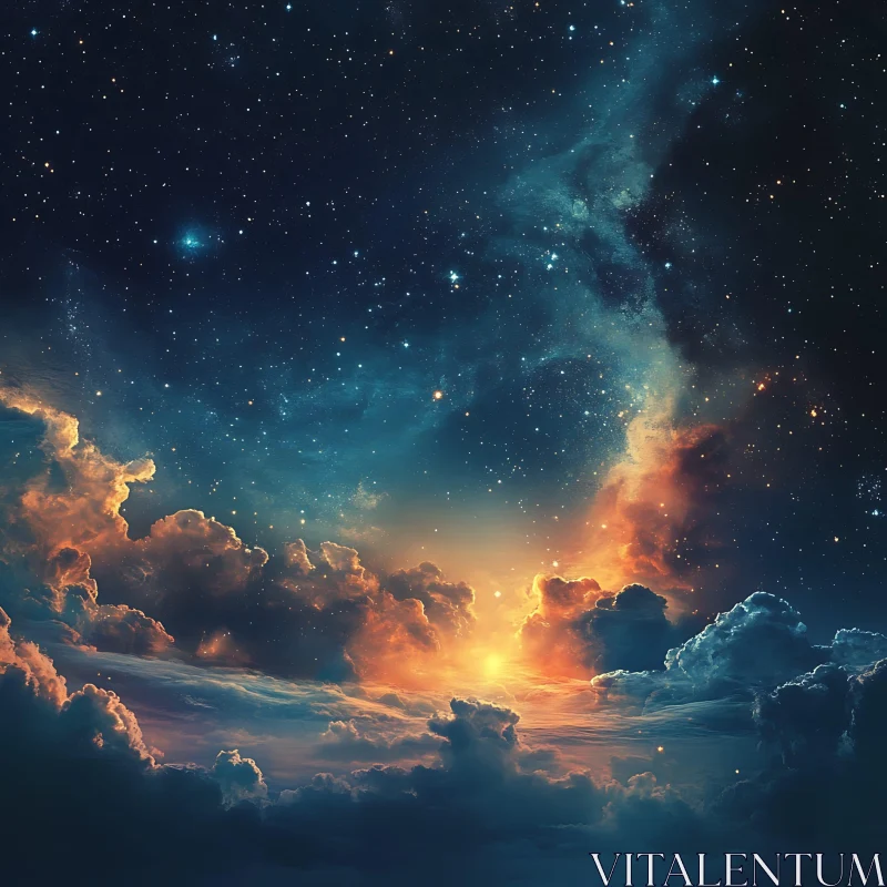 Starry Night Sky Above the Clouds