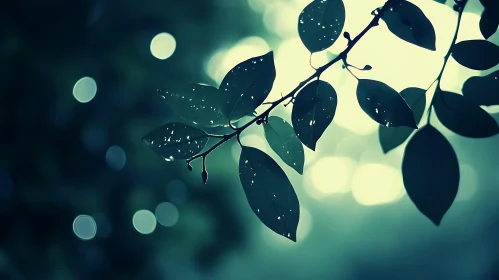 Leafy Branch in Soft Green Light