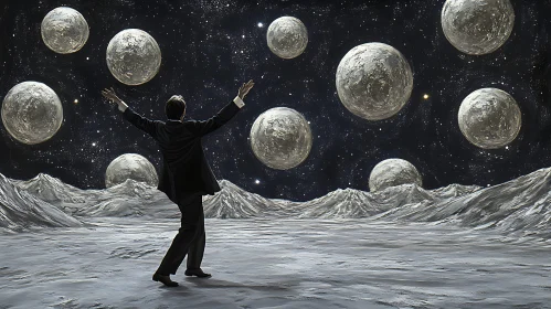 Celestial Harmony: A Man's Dance with Planets