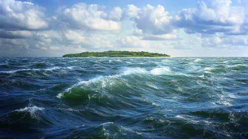Ocean Waves and a Green Distant Island