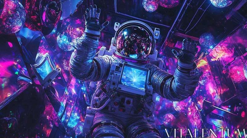 Neon Lit Spaceman Abstract Composition