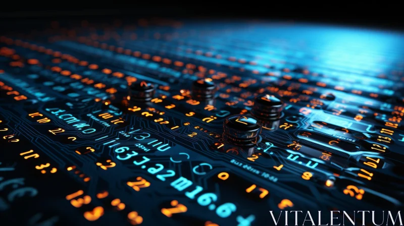 Close-up of Electronic Circuit Board with Blue Numbers | Luminous 3D Objects